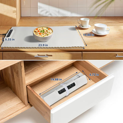 Electric Food Warmer - 400 W | Roll Up Silicon Heating Mat | Adjustable Temperature Control with Touch | Even Warming Tray for Dining, Parties & Events | Auto Shut-Off