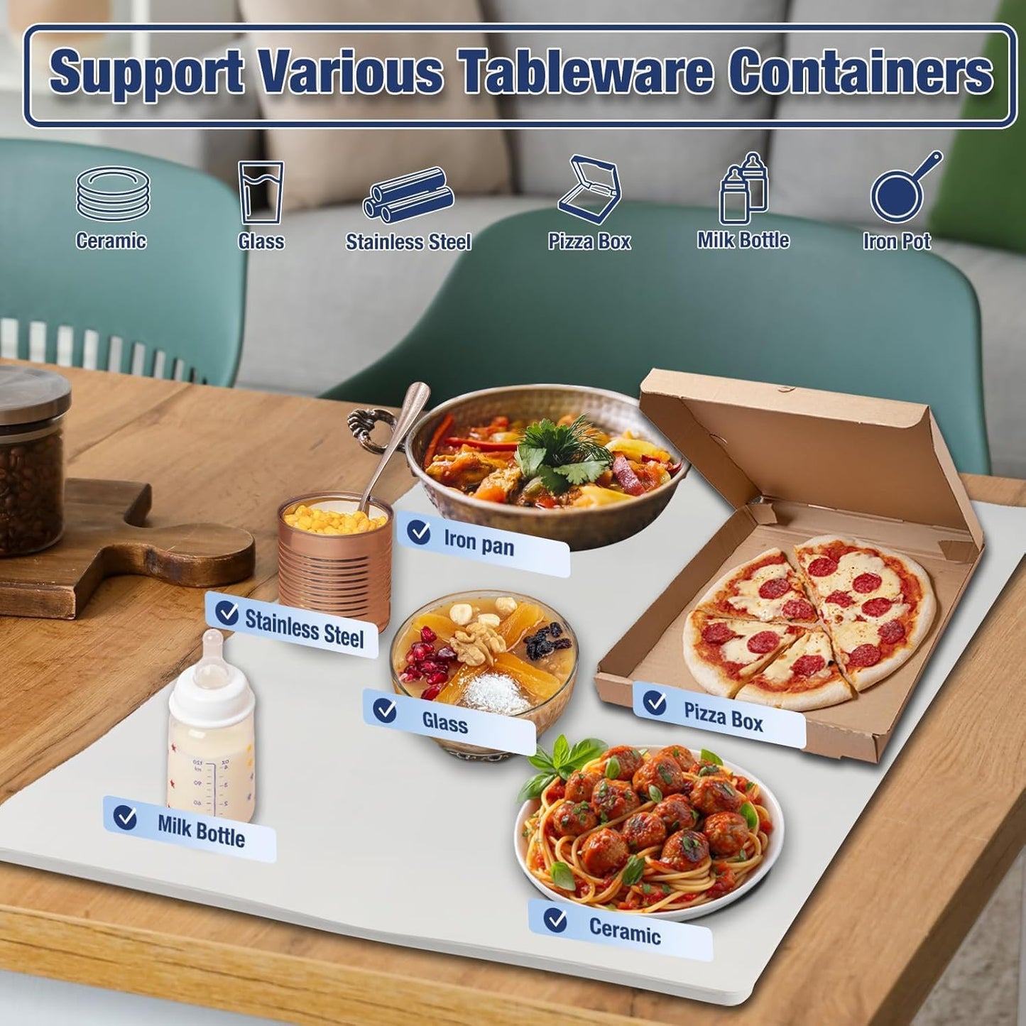 Electric Food Warmer - 400 W | Roll Up Silicon Heating Mat | Adjustable Temperature Control with Touch | Even Warming Tray for Dining, Parties & Events | Auto Shut-Off