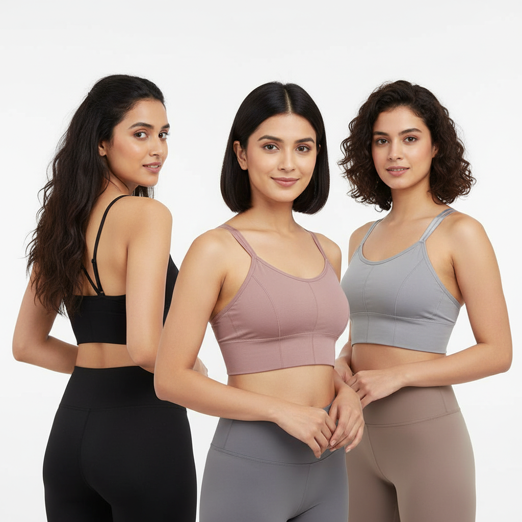 VOLTLY Padded Sports Bra – Free Size (30/32/34) | Wire-Free Comfort | Pack of 3