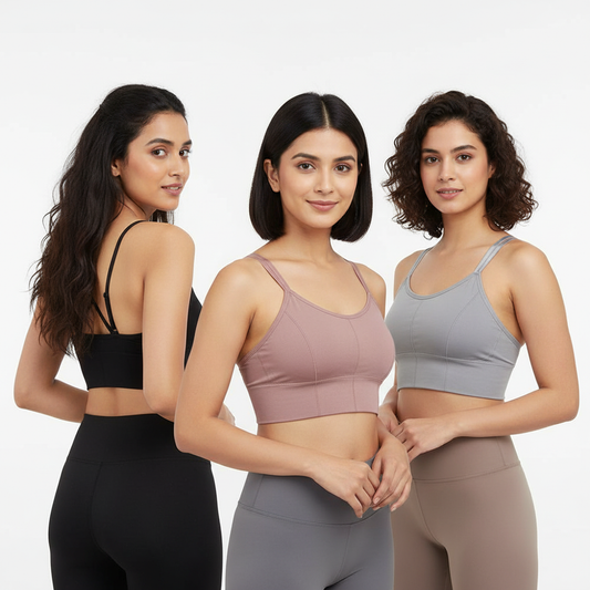 VOLTLY Padded Sports Bra – Free Size (30/32/34) | Wire-Free Comfort | Pack of 3