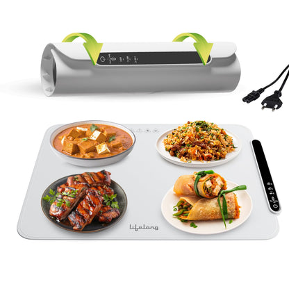 Electric Food Warmer - 400 W | Roll Up Silicon Heating Mat | Adjustable Temperature Control with Touch | Even Warming Tray for Dining, Parties & Events | Auto Shut-Off