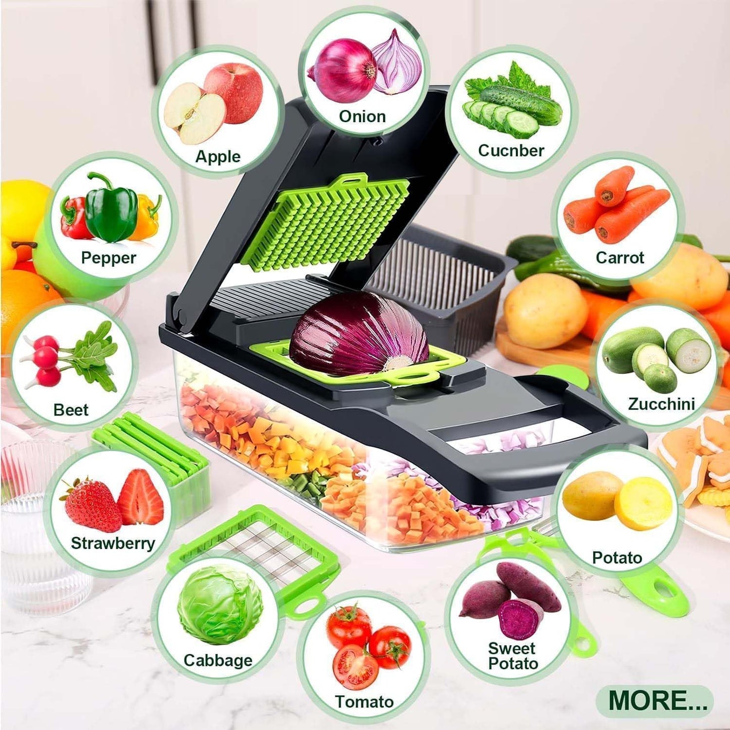 14-in-1 Multi-Functional Vegetable Chopper | Black & Green