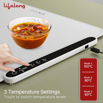 Electric Food Warmer - 400 W | Roll Up Silicon Heating Mat | Adjustable Temperature Control with Touch | Even Warming Tray for Dining, Parties & Events | Auto Shut-Off