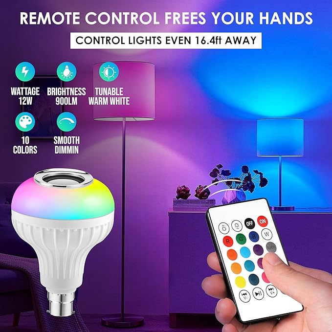 Colour Changing LED Bulb with Bluetooth Speaker & Remote